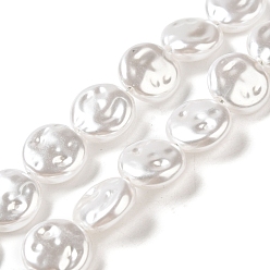 Snow ABS Plastic Imitation Pearl Beads Strands, Flat Round, Snow, 12x4.5mm, Hole: 1.2mm, about 90pcs/strand, 42.68 inch(108.4cm)