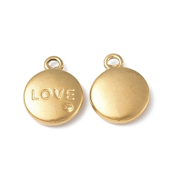Real 18K Gold Plated Ion Plating(IP) 304 Stainless Steel Pendant Rhinestone Settings, Flat Round with Word LOVE Charm, Real 18K Gold Plated, Fit: 1mm Rhinestone, 13x10.5x3mm, Hole: 1.2mm