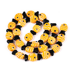 Золотистый Бусы лэмпворк ручной работы, рыба с рисунком сглаза, золотые, 19~20x12.5x9 мм, отверстие : 0.8 мм, около 25 шт / нитка, 18.90 дюйм (48 см)