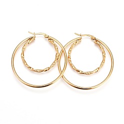 Golden 304 Stainless Steel Hoop Earrings, Hypoallergenic Earrings, Ring, Twisted, Golden, 10 Gauge, 47x44x2.5mm, Pin: 1mm