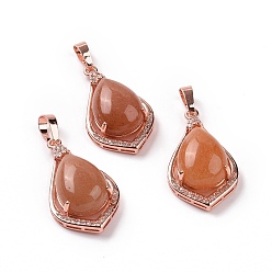 Red Aventurine Natural Red Aventurine Pendants, Teardrop Charms, with Rose Gold Tone Rack Plating Brass Findings, 32x19x10mm, Hole: 8x5mm