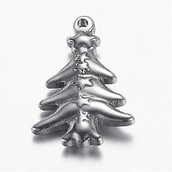 Stainless Steel Color 304 Stainless Steel Pendants, Christmas Tree, Stainless Steel Color, 20.5x14.5x3.5mm, Hole: 1mm