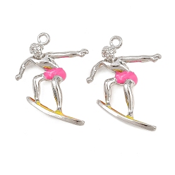 Pink Сплав эмали горный хрусталь подвески, стойки покрытие, очарование серфера, без кадмия, без никеля и без свинца, платина, розовые, 23.5x26x6 мм, отверстие : 1.8 мм