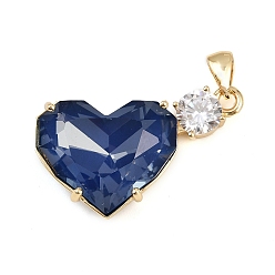 Синий Латунные микро проложить кубического циркония подвески, со стеклом, сердце прелести, стойки покрытие, без кадмия и без свинца, долговечный, реальный 18 k позолоченный, синие, 16.5x27.5x7.5 мм, отверстие : 4.5x3.5 мм