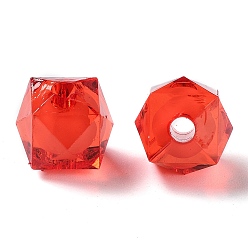 FireBrick Transparent Acrylic Beads, Bead in Bead, Faceted Cube, FireBrick, 12x11x11mm, Hole: 2mm, about 620pcs/500g