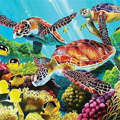 Turtle DIY Rectangle Diamond Painting Kits, Including Canvas, Resin Rhinestones, Diamond Sticky Pen, Tray Plate and Glue Clay, Sea Turtle Pattern, 300x400mm