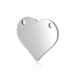 Stainless Steel Color 201 Stainless Steel Stamping Blank Tag Pendants, Manual Polishing, Heart, Stainless Steel Color, 15x16x1mm, Hole: 1.5mm