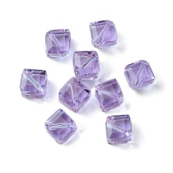 Lilac Glass Imitation Austrian Crystal Beads, Faceted, Square, Lilac, 7x7x7mm, Hole: 0.9mm