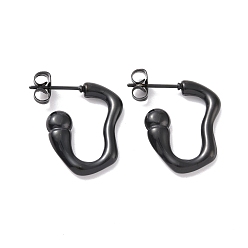 Electrophoresis Black 304 Stainless Steel Stud Earring for Women, Hook Shape, Electrophoresis Black, 20x15x3.5mm, Pin: 0.8mm