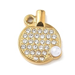 Кристалл Хэллоуин 304 Подвески из нержавеющей стали, стразов и пластиковых жемчужин, ионное покрытие (ip), Ракетки и подвески для настольного тенниса, золотые, кристалл, 20.5x16x5.5 мм, отверстие : 1.6 мм