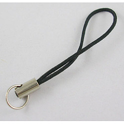 Black Mobile Phone Strap, Colorful DIY Cell Phone Straps, Alloy Ends with Iron Rings, Black, 60mm