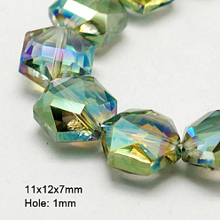 Turquoise Electroplate Glass Beads, Half Plated, Faceted, Hexagon, Turquoise, 11x12x7mm, Hole: 1mm