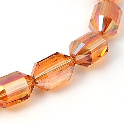 Coral Electroplated Glass Beads, Rainbow Plated, Faceted, Lantern, Coral, 16x10mm, Hole: 1mm