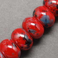 Красный Фарфора ручной работы европейский бусины, бусины с большим отверстием, жемчужные, рондель, красные, 12x9 мм