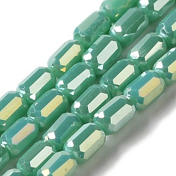 Средний Бирюзовый Стеклянные бусины с гальваническим покрытием , граненые, AB цвет, колонка, средне бирюзовый, 3x5 мм, отверстие : 1 мм, около 79 шт / нитка, 16.5 дюйм (42 см)