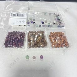 (52) Непрозрачная лаванда 240шт. 6 стили: бусины из натурального флюорита и бусины из дерева, круглые, разноцветные, 6 мм, отверстие : 1 мм