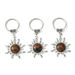 Красный Обсидиан Брелок-подвеска-солнце из натурального красного дерева, обсидиана и латуни, с латунной фурнитурой платинового цвета, для украшения сумки, ювелирных изделий, подарка, 7.5 см