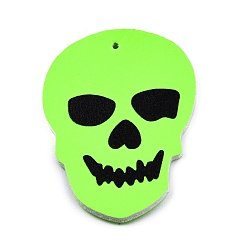 Lime Halloween Theme Imitation Leather Pendants, Skull, Lime, 47.5x35x2mm, Hole: 1.6mm