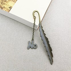 Word Glow in The Dark Bookmark, Luminous Alloy Feather Shape Bookmark, Word No Pendant Bookmark, Antique Bronze, Word, 115mm