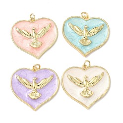 (52) Непрозрачная лаванда Латунь эмаль подвески, Сердце с подвесками в виде голубя, долговечный, без кадмия и без свинца, стойки покрытие, реальный 18 k позолоченный, разноцветные, 28.5x30x3.5 мм, Перейти кольцо: 5x1 мм, внутренний диаметр: 3 мм