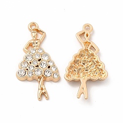 Golden Rack Plating Eco-friendly Alloy Pendants, with Glass Crystal Rhinestone, Dancing Ballet Girl Charm, Golden, 31x16x3mm, Hole: 1.6mm