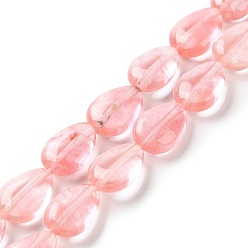 Cherry Quartz Glass Cherry Quartz Glass Beads Strands, Flat Teardrop, 13~14x9.5~10x5~5.5mm, Hole: 1.2mm, about 28pcs/strand, 15.16''(38.5cm)