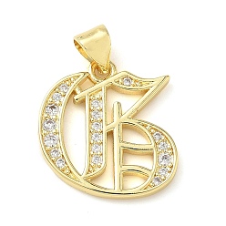 Letter G Латунные микро проложить кубического циркония подвески, стойки покрытие, без свинца и без кадмия, долговечный, реальный 18 k позолоченный, буквы, Буква G, 18.5x17x1.8 мм, отверстие : 3.5x5 мм