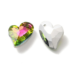 Yellow Green Electroplate Glass Pendants, Back Plated, Faceted, Heart Charms, Yellow Green, 17x12.5x6mm, Hole: 1.4mm