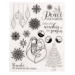 Clear Clear Silicone Stamps, for DIY Scrapbooking, Photo Album Decorative, Cards Making, Stamp Sheets, Christmas Tree & Snowflake & Family & Lantern, Clear, 21x16.5x0.3cm