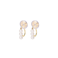 E5005-1/Three Pearls Chic Pearl Cluster C-Shape Clip-On Earrings with Knot Detail and Mosquito Coil Tray