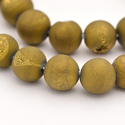 Golden Plated Electroplate Natural Agate Round Beads Strands, Dyed, Golden Plated, 10mm, Hole: 1mm, about 37pcs/strand, 14.9 inch