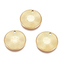 Golden Textured Flat Round 304 Stainless Steel Pendants, for Craft Jewelry Making, Golden, 15x1.5mm, Hole: 1.4mm