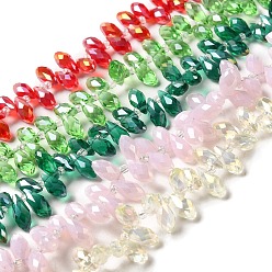 Mixed Color Electroplate Glass Faceted Teardrop Beads Strands, Top Drilled Beads, AB Color Plated, Mixed Color, 11.5~13x6mm, Hole: 1mm, about 92~95pcs/strand, 16.5 inch