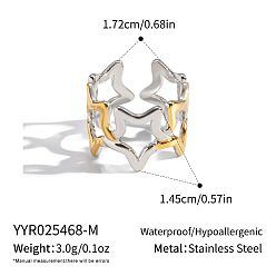 Позолоченный и Цвет Нержавейки 304 открытые кольца-манжеты из нержавеющей стали для женщин, звезда, настоящее золото и нержавеющая сталь, 14.5 мм, внутренний диаметр: 17.2 мм