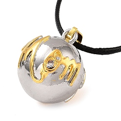 Platinum & Golden Alloy Pendants Necklace, Lute Ball with Word Mom, Platinum & Golden, 45.67 inch(116cm)
