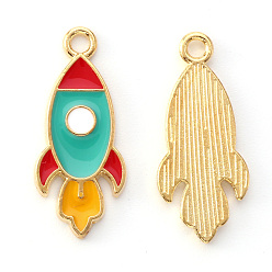 Colorful Light Gold Plated Alloy Enamel Pendants, Rocket, Colorful, 25x10.5x1.5mm, Hole: 2mm
