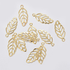 Real 18K Gold Plated 304 Stainless Steel Charms, Leaf, Real 18k Gold Plated, 13x5.5x0.3mm, Hole: 0.8~1mm