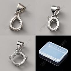 Platinum 6Pcs 3 Styles Brass Pendant Cabochon Settings, Open Back Settings, Mixed Shapes, Platinum, 10.5~14x6.5~11x5~6mm, Hole: 4.5~5x3.5mm, 2pcs/style