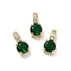 Зеленый Плоские круглые латунные подвески, со стеклом, стойки покрытие, долговечный, без кадмия и без свинца, золотые, зелёные, 12.5x6x5.5 мм, отверстие : 4x2 мм