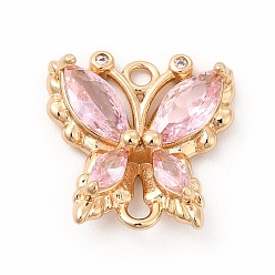 Light Rose Brass with K9 Glass Connector Charms, Golden Butterfly Links, Light Rose, 16x15.5x4mm, Hole: 1.5mm