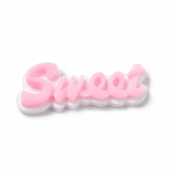 Pink Opaque Resin Cabochons, Word Sweet, White, Pink, 37x14.5x6mm