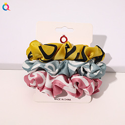 Satin Alphabet Three-Piece Set - Turmeric, Lake Blue and Pink Super Fairy Cloth Large Intestine Circle Hair Rope Hair Accessories for Women.