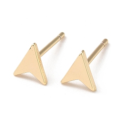 Real 18K Gold Plated Brass Stud Earrings, Arrow, Real 18K Gold Plated, 6x5mm, Pin: 0.7mm
