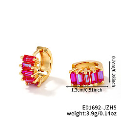 Фиолетовый Латунные прямоугольные серьги-кольца, с кубического циркония, золотые, фиолетовые, 13x7 мм