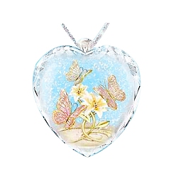 Light Sky Blue Heart Glass Pendant Necklaces, with Platinum Alloy Chains, Light Sky Blue, Pendant: 23x25mm