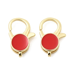 Красный Плоские круглые латунные эмалированные застежки-карабины, без свинца и без кадмия, долговечный, стойки покрытие, реальный 18 k позолоченный, красные, 20x14x5.5 мм, отверстие : 1.5 мм