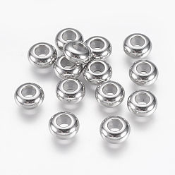 Stainless Steel Color 201 Stainless Steel Beads, with Rubber Inside, Slider Beads, Stopper Beads, Rondelle, Stainless Steel Color, 8x4mm, Hole: 2mm