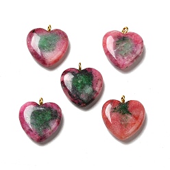 Pale Violet Red Two Tone Natural Dolomite Dyed Pendants, Heart Charm, Golden, Pale Violet Red, 21.5x20x6mm, Hole: 2mm