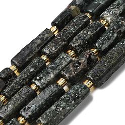 Serpentin Perles naturelles serpentine brins, colonne, avec des perles de rocaille, 14~30x6.5~7.5x6.5~7.5mm, Trou: 1mm, Environ 13~15 pcs/chapelet, 15.87'' (40.3 cm) ~ 16.06'' (40.8 cm)