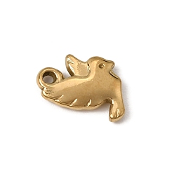 Plaqué 18K Or Véritable 304 charmes en acier inoxydable, breloques colombe, placage ionique (ip), réel 18 k plaqué or, 15x10.5x3mm, Trou: 1.6mm